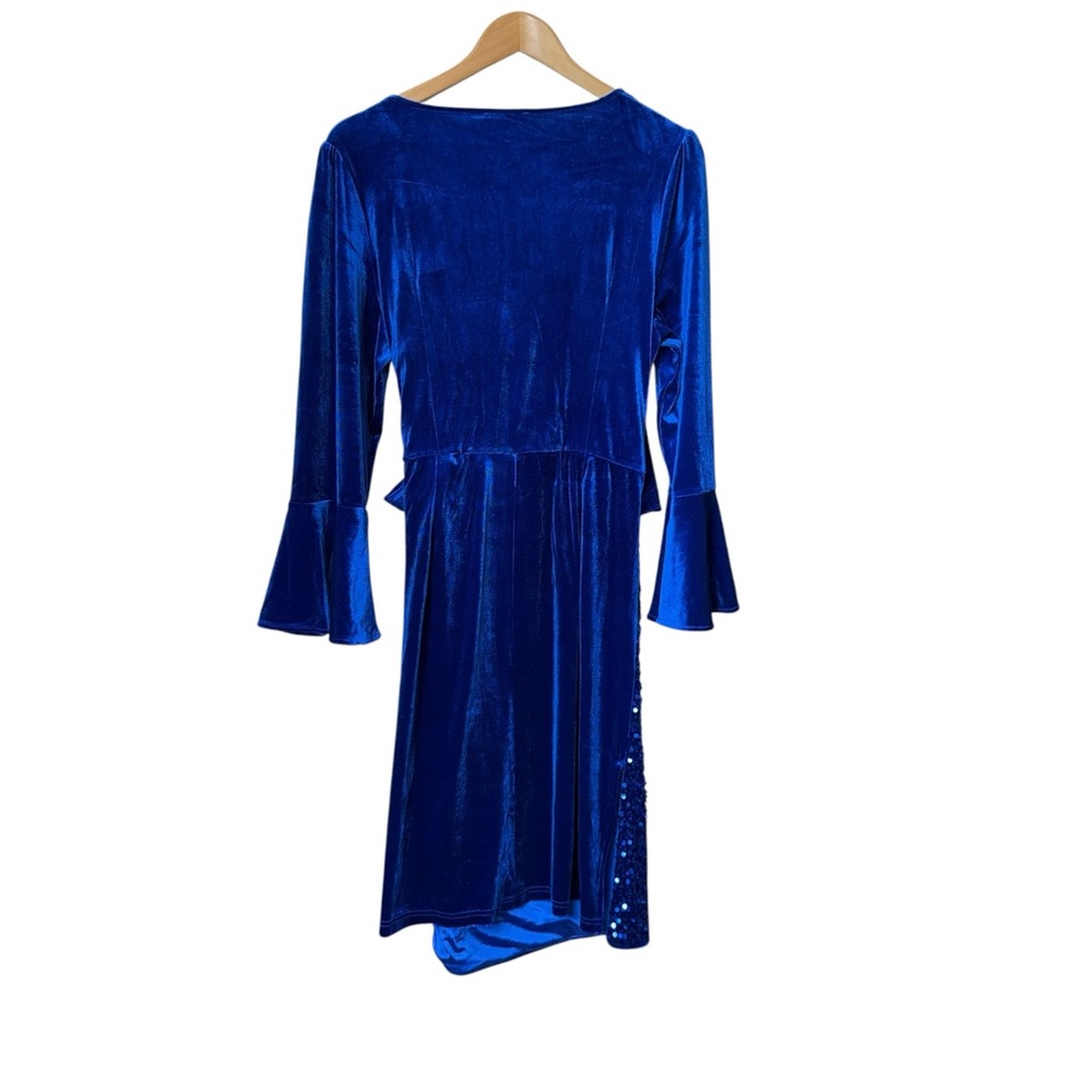 Dressy Star Royal Blue Velvet Contrast Sequin Wrap Dress Elegant Glam XXL NWT - Picture 5 of 8